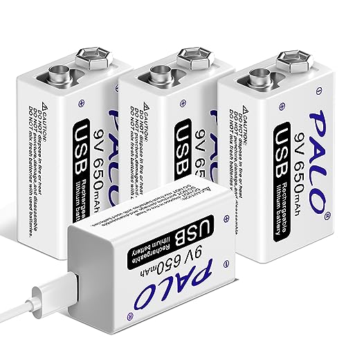 Pacote de 4 baterias recarregáveis PALO 9V (6,65 x 3,5 cm) Palobatteryuk - Baterias - pacote, 4 baterias, recarregáveis, palo, 9V