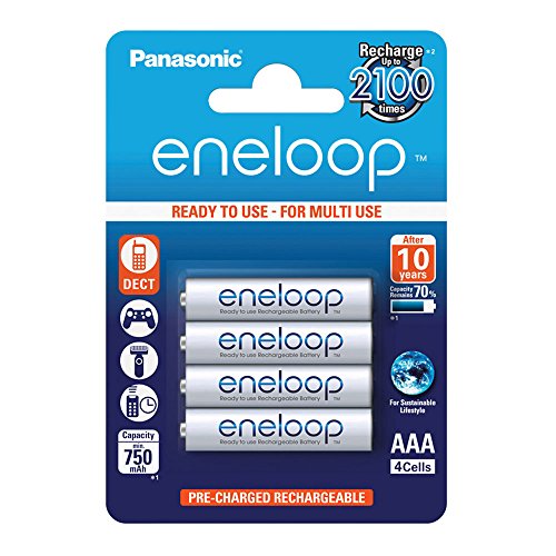 Pilha Recarregável PANASONIC Eneloop AAA 750mAh Panasonic - Baterias - 750mAh, recarregável, ciclos 2100, AAA