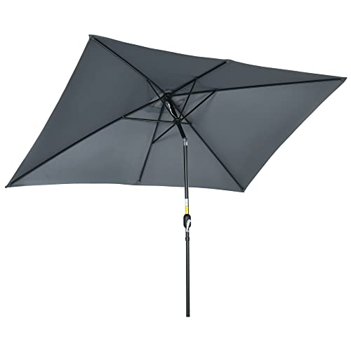 Chapéu de Sol Outsunny | 195x295x240 cm - Cinza Escuro/Cinza de Carvão Outsunny - Móveis de exterior - poliéster, anti-uv, ajustável, 195x295x240 cm