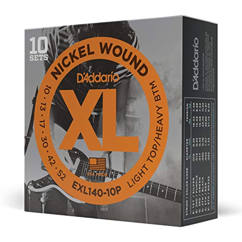 Set cordas guitarra elétrica daddario exl140-10p 010052 D'Addario - Acessórios para guitarra - guitarra elétrica, 0,010-0,052, aço niquelado