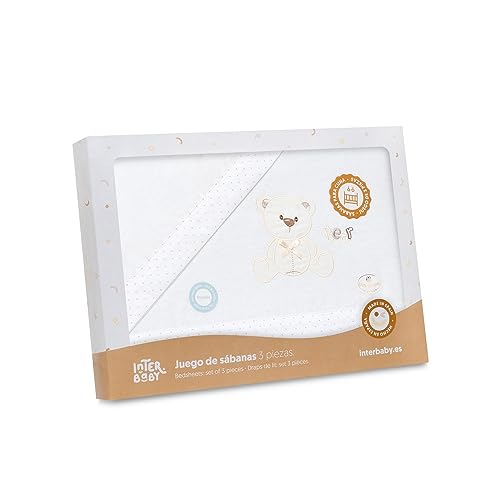 Conjunto de Lençóis FRANELA (Algodão - Branco e Bege) Interbaby - Lençóis - algodão, branco, bege, bebé