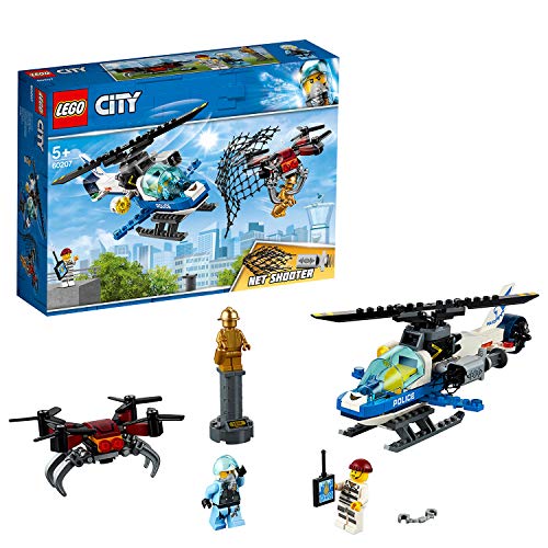 LEGO City: Policia Aerea (Idade Mínima Recomendada: 5 anos) LEGO - Blocos de encaixe - polícia aérea, caça ao drone, minifigura dourada, mando a distancia