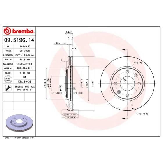 Conjunto de Discos de Freno Brembo 09.5196.14 BREMBO - Peças de automóveis - discos de freno, brembo, alfaromeo, preto
