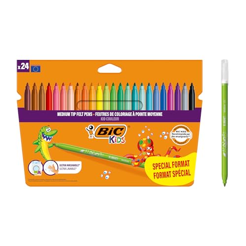 Canetas de Feltro BIC Kid Colour (Caixa de 24) BIC - Marcadores e marcadores de texto - canetas, feltro, laváveis, 24 unidades