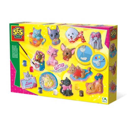 Kit de Artesanato para Cão e Gato SES (Idade Mínima: 8 anos) SES CREATIVE - Kits de artesanato de brinquedos - kit de artesanato, cão, gato, yeso, moldes, pincel