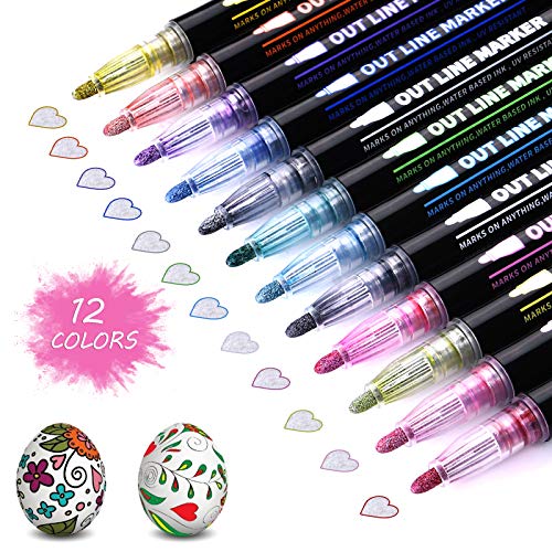 Vicloon 12 Color Marcadores de Contorno Boligrafos Dupla Linha para Desenhos Vicloon - Marcadores e marcadores de texto - 12 cores, dupla linha, desenhos, 135 cm