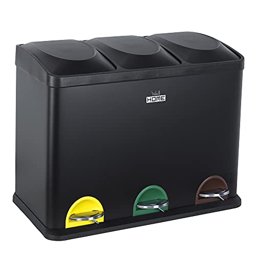 Caixote do Lixo ECOVITAL 3 Compartimentos (45L - Preto) wellhome - Lixeiras e cestos de lixo - ecovital, 3 compartimentos, 45l, preto