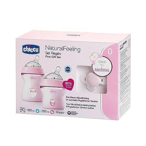 Chicco Conjunto de biberão natural feeling 0 meses 150 ml rosa Chicco - Conjuntos de presente para bebê - natural, 0+ meses, rosa