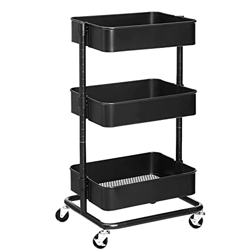 Carrinho de Arrumação SONGMICS BSC60B (Preto - 45x30x130cm) SONGMICS - Carrinhos e ilhas - preto, MDF, alumínio, aço, pvc