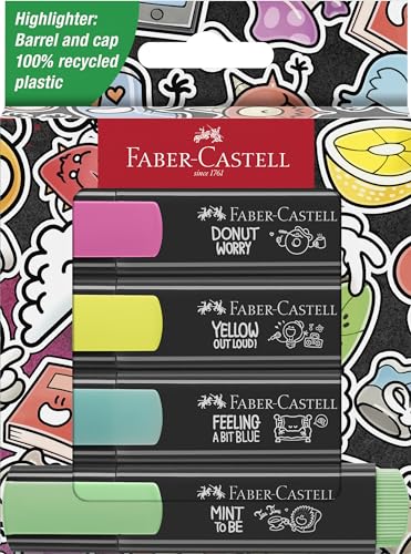 Marcador Fluorescente Faber-Castell 4 Peças Faber-Castell - Marcadores e marcadores de texto - tinta fluorescente, 4 cores, à base de água, plástico reciclado