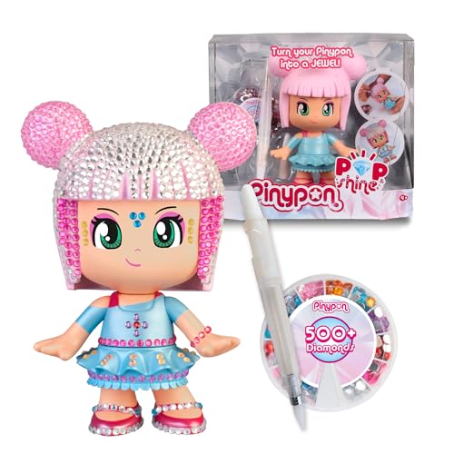 Kit de Artesanato para Crianças PINYPON Pinypon Pop & Shine Famosa - Brinquedos - crianças, cristais, caneta, adesivo