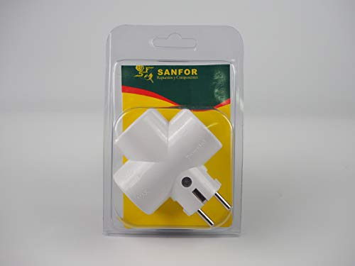 Adaptador de Energia SANFOR 55009 (Branco) Sanfor - Tampas de plugue elétrico - ficha 3 tomadas, 2m, masculino, branco