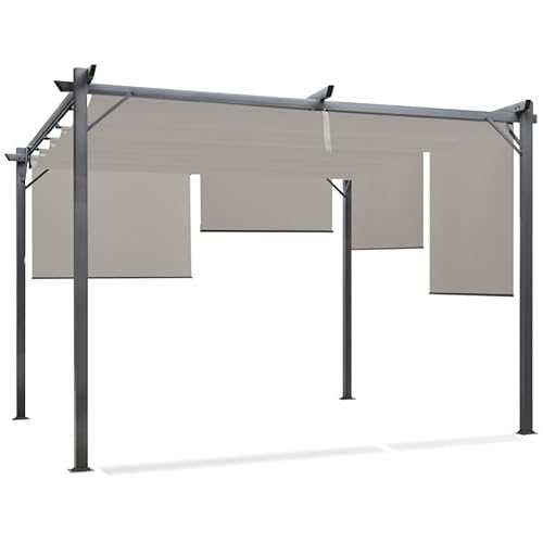 Pérgula de Jardim ID MARKET com Estores Cinzento (3x4m) IDMarket - Móveis de exterior - 3x4m, estrutura metálica, telhado retrátil, poliéster preto