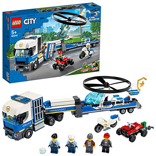 LEGO City - Transportador de Helicópteros da Polícia - 60244 (Idade Mínima: 4) LEGO - Blocos de encaixe - transportador, helicóptero, polícia, criminosos, agente, cela