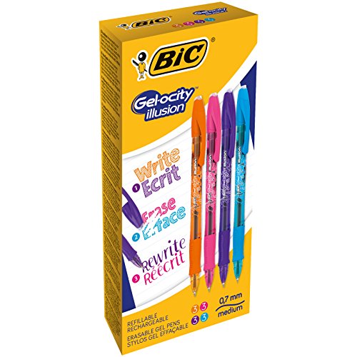 Caneta de Gel Bic Gel-O-City Illusion Azul, Rosa, Verde, Roxo, Laranja BETADINE - Canetas - roxo, rosa, verde, imitação de borracha