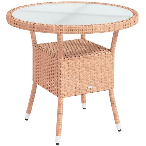 Mesa de Jardim Redonda OUTSUNNY (Castanho - Aço e Rattan - 80x75 cm) Outsunny - Mesas de exterior - redonda, estante, aço, rattan