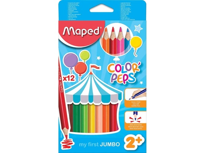 Lápis Maped Maxi Color Peps Madeira (Idade Mínima Recomendada: 3 anos) Maped - Lápis - minha grossa, resistente, 5 mm, 12 cores