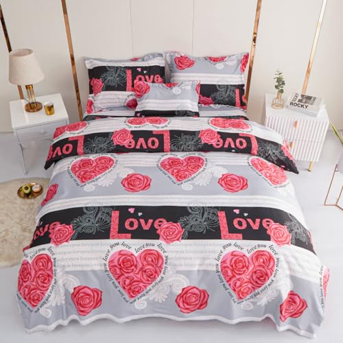 Conjunto Edredões KUMY Love (180x210cm - Algodão - Bege e Rosa) LINBERON HOME - Cobertores e edredons - 180x210cm, algodão, bege, rosa
