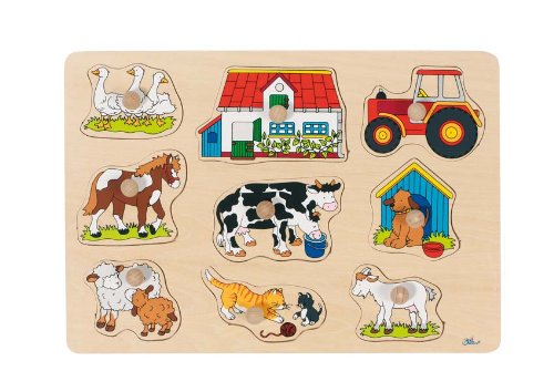 Puzzle 2D Goki Farm Animals Puzzle 3 Peças Goki - Quebra-cabeças de madeira e com pinos - puzzle, 2d, goki, farm animals, madeira, caixa