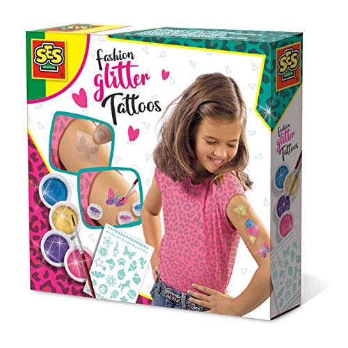 Conjunto de Tatuagens SES CREATIVE Fashion Glitter Tattoos (3 anos) SES CREATIVE - Tatuagens temporárias - glitter, 3 anos, adesivos, pincel