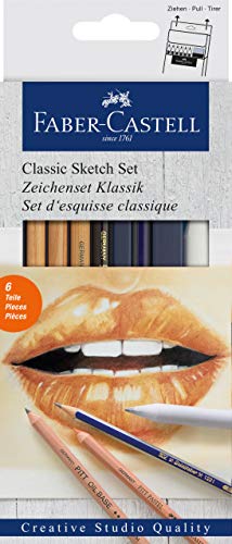 Conjunto de Desenho FABER-CASTELL Classic Sketch Set Cinzento Faber-Castell - Kits de desenho e pintura - 6 peças, 2B, pastel, graso, difumino
