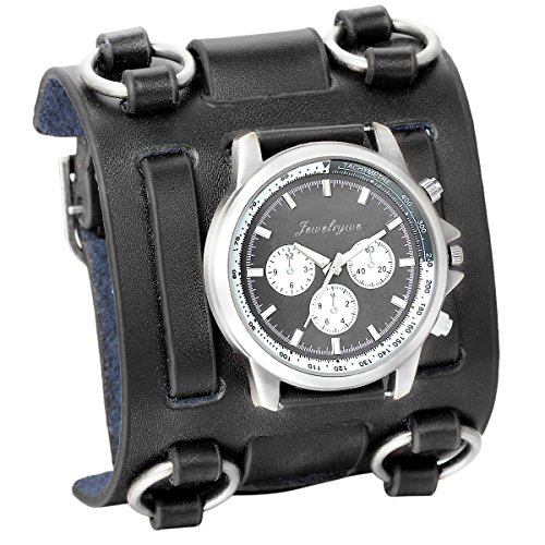 Jewelrywe Relógio Homem Preto Couro e Aço Inoxidável JewelryWe - Relógios - couro, aço inoxidável, preto, vidro temperado