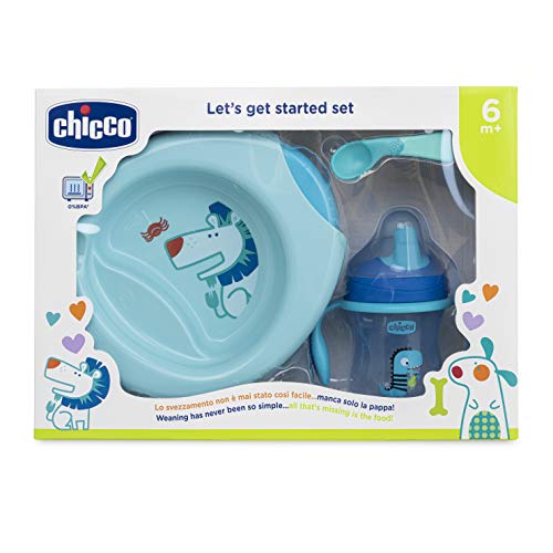 Conjunto de Refeição CHICCO Azul (6 meses) Chicco - Jogos de jantar - conjunto de refeição, chicco azul, 6 meses, colher, copo, tampa transparente