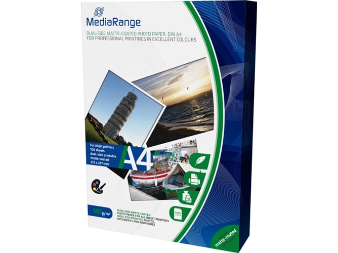 Papel fotográfico MEDIA RANGE (A4 - Branco) MediaRange - Papel de impressora e copiadora - a4, branco mate, 140g/m2