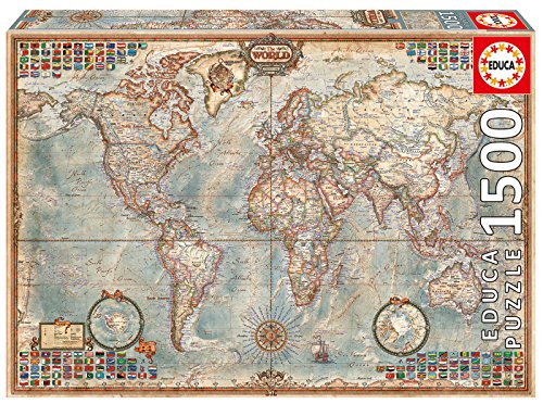 Puzzle Mapa Político 1500 Peças Mapa do Mundo EDUCA - Quebra-cabeças de encaixar - puzzle, mapa político, 1500 peças, mundo, cartão, madeira