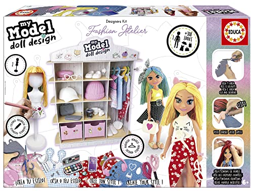 Kit de Modelagem para Crianças EDUCA BORRAS My Model Doll Design Fashion Atelier Educa Borrás - Conjuntos de brinquedos - acessórios, bolsas de lã, perfuradora, manequim