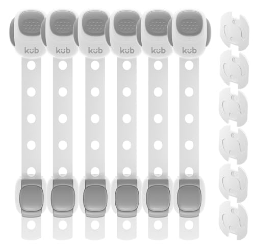 Conjunto de 6 Cerraduras + 6 Protetores para Tomadas 3M KÜB - Travas de segurança para bebê - 6 cerraduras, 6 protetores, ajustável, fácil instalação