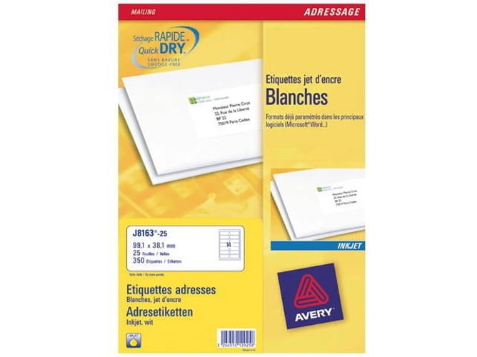 Etiquetas para Impressão Avery J8163-25 | Branco Avery - Etiquetas de endereço - etiquetas, impressão, avery, j8163-25, branco