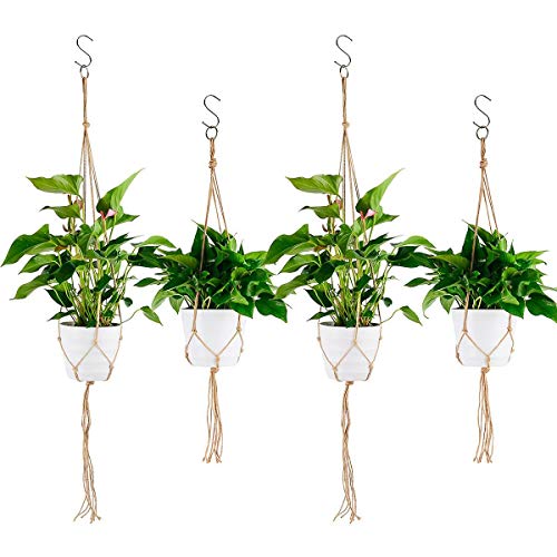 Suporte para Plantas ULIKEY 4 Pcs com Macrame Ulikey - Móveis de exterior - macramé, preto, algodão, 4 pcs