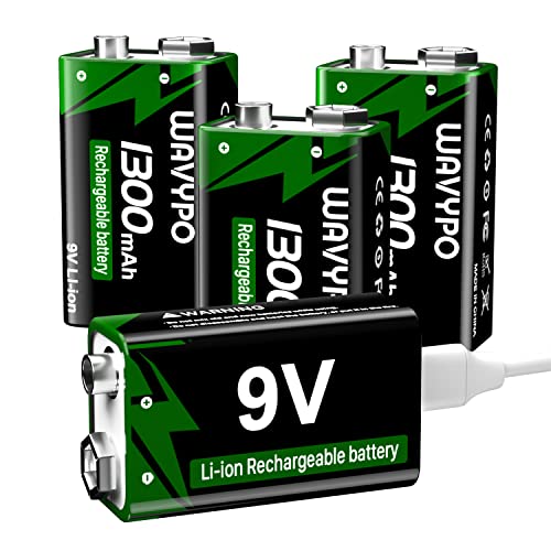 Bateria Recarregável Wavypo 9V 1300mAh com Cabo de Carregamento Rápido Usb-C ShenZhen Maxpower Technology Co., Ltd. - Baterias de uso geral - 9V, 1300mAh, usb-c, carregamento rápido