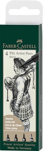 Marcador FABER CASTELL Pitt Artist Pen Ponta Média Preto (4 Un) Faber-Castell - Canetas - ponta média, preto, tinta pigmentada, resistente à luz