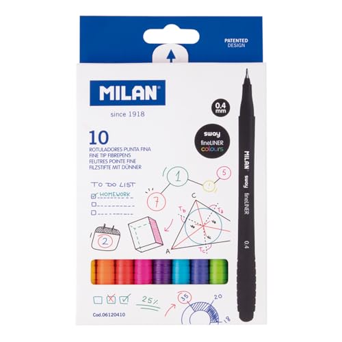 Caixa de 10 Marcadores Fineliner MILAN Sway Ponta Fina (Multicor) FACTIS, S.A. - Canetas - ponta fina, 0,4 mm, resistente à água, multicor