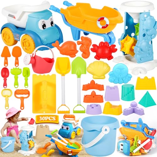 Conjunto de areia e acessórios GUHAOOL (Idade minima recomendada: 1 ano) GUHAOOL - Brinquedos - 30 peças, caixa de areia, moldes de castelo, pás, escova