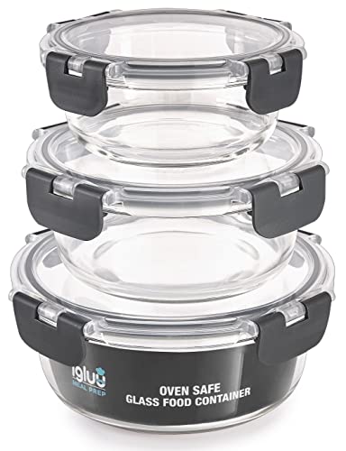Conjunto de recipientes de comida redonda e apilável IGLUU Meal Prep Igluu Meal Prep - Recipientes de armazenamento de alimentos - redonda, apilável, tampa a pressão, três recipientes