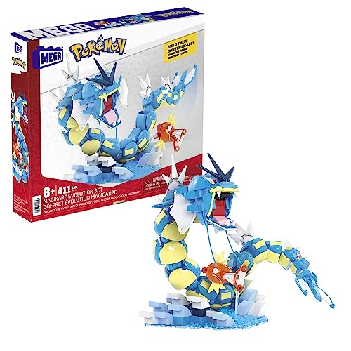 Construção Mega Construx Pokémon Magikarp e Gyarados Mattel - Brinquedos - mecanizado, expositor, funções animadas, Magikarp