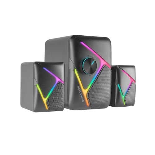 Colunas MARS GAMING MS-H21 (2.1 - 35 W) Mars Gaming - Alto-falantes - 2.1, 35W, drivers invertidos, subwoofer, iluminação rgb