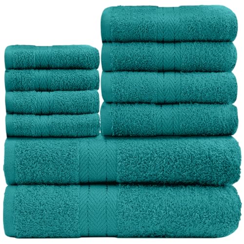 Conjunto de 10 Toalhas de Banho TORONTO Turquesa GC GAVENO Gaveno Cavailia - Toalhas de banho e panos de limpeza - 10 toalhas, turquesa, resistente à cor, suave como a pele