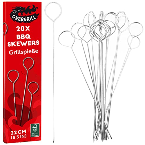 Pincho para Barbacos e Churrascos Aço Inoxidável Premium Extra Longo 22Cm 20 Unidades OVERGRILL - Espetos e palitos de comida - aço inoxidável, extra longo, 22 cm