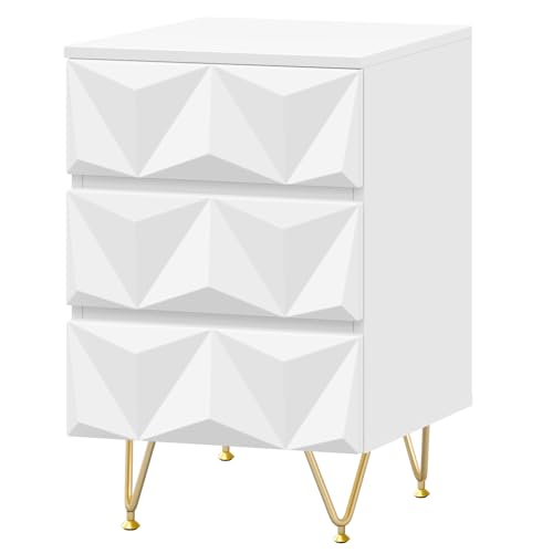 Mesa de Cabeceira com Gaveta 3 Compartimentos 40X40X62.5Cm Branco E Dourado EUGAD - Conjuntos de móveis de quarto - gaveta, 3 compartimentos, 40x40x62,5 cm, branco e dourado