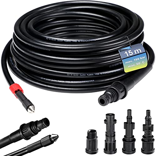 Mangueira de Limpeza DEUBA 15m 160 Bar 4 Adaptadores Deuba - Acessórios para lavadora de alta pressão - 15m, 160 bar, 4 adaptadores, pvc