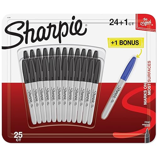 Marcador Permanente SHARPIE Fino Preto (Caixa de 24) Newell Rubbermaid - Marcadores e marcadores de texto - permanente, fino, preto, caixa 24