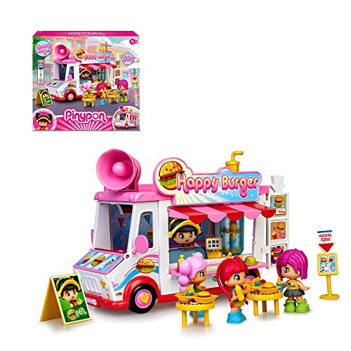 Conjunto de bonecos de brincar PINY PON Happy Burger Famosa - Conjuntos de brinquedos - 3 personagens, acessórios, camioneta, mesinha de jantar