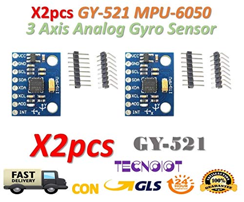 Sensor TECNOIOT 2 pcs Gy-521 Mpu-6050 Mpu6050 Module 3 Axis Analog Gyro Sensors Accelerometer TECNOIOT - Acelerômetros - sensor, tecnioit, mpu-6050, gy-521, módulo, acelerómetro