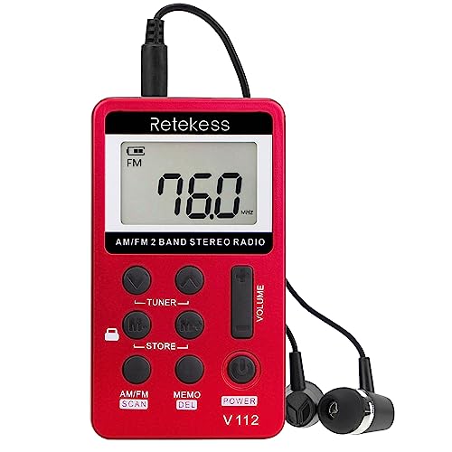 Rádio RETEKESS V112 (Vermelho - Digital - AM/FM - Pilhas) Retekess - Radios - digital, am/fm, bateria, compacta, entrada auxiliar