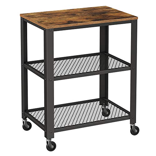 Carrinho de Serviço VASAGLE 3 Níveis (Preto - 68.6x31.5x88.4cm - Metal) VASAGLE - Carrinhos e ilhas - 3 níveis, preto, metal