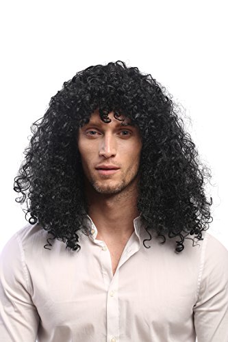 Wig Me Up Permanente Pelo Mulheres Homens Carnaval Melena Longa Rizada 80 Heavy Metal Rock Quinquin Macarra Futebolista Preto VK Event Fashion - Cuidados com o cabelo - permanente, pelo sintético, preto, mulheres e homens